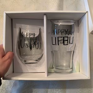 Happy Wife Happy Life Beer and Wine glass